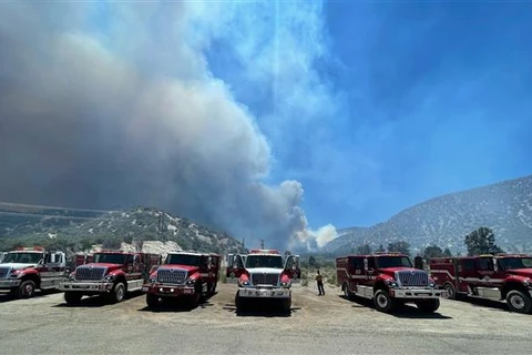 Khói bốc lên từ đám cháy rừng tại Wrightwood, California (Mỹ), ngày 12/6/2022. (Ảnh: AFP/TTXVN)