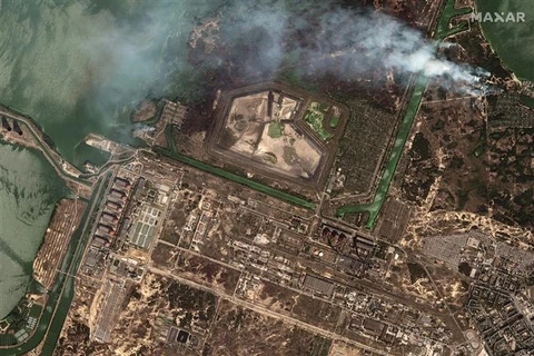 Nhà máy điện hạt nhân Zaporizhzhia ở Enerhodar (Ukraine) (Hình ảnh vệ tinh công bố bởi Maxar Technologies ngày 29/8/2022). (Ảnh: AFP/TTXVN)