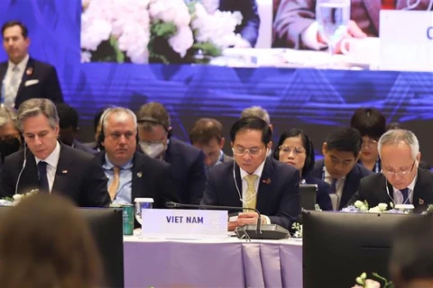 Bộ trưởng Ngoại giao Bùi Thanh Sơn tại Hội nghị Bộ trưởng APEC lần thứ 33. (Ảnh: Đỗ Sinh/TTXVN)