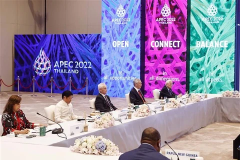 Các nhà lãnh đạo kinh tế APEC dự Phiên họp hẹp lần thứ nhất, sáng 18/11/2022 tại thủ đô Bangkok (Thái Lan). (Ảnh: Thống Nhất/TTXVN)
