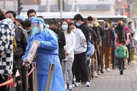 Người dân xếp hàng chờ xét nghiệm COVID-19 tại Bắc Kinh (Trung Quốc), ngày 10/11/2022. (Ảnh: Kyodo/TTXVN)