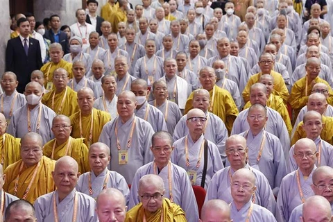 Các đại biểu dự đại hội Đại hội Phật giáo toàn quốc lần thứ IX tại Hà Nội, sáng 28/11/2022. (Ảnh: Thống Nhất/TTXVN)