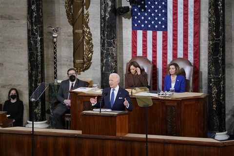 Tổng thống Joe Biden đọc Thông điệp liên bang Mỹ tại Washington, D.C., ngày 1/3/2022. (Ảnh: AFP/TTXVN)