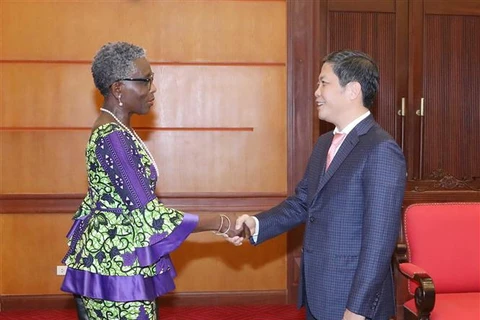 Trưởng Ban Kinh tế Trung ương Trần Tuấn Anh tiếp Phó Tổng Giám đốc Quỹ Tiền tệ quốc tế (IMF) Antoinette Monsio Sayeh. (Ảnh: Phương Hoa/TTXVN)