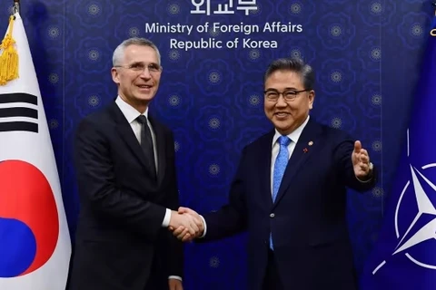 Tổng thư ký NATO Jens Stoltenberg (trái) và ngoại trưởng Hàn Quốc Park Jin tại Seoul hôm 29/1/2023. (Nguồn: AFP/Getty Images/Financial Times)