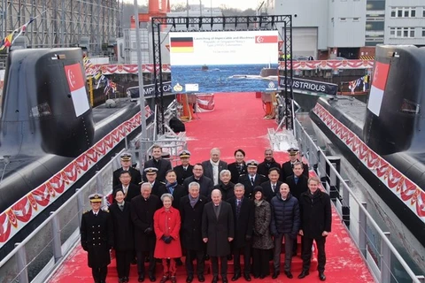 Ngày 13/12/2022, Thủ tướng Singapore Lý Hiển Long đã chủ trì lễ hạ thủy hai tàu ngầm của Hải quân Singapore tại thành phố Kiel, miền Bắc nước Đức. (Nguồn: Mindef)
