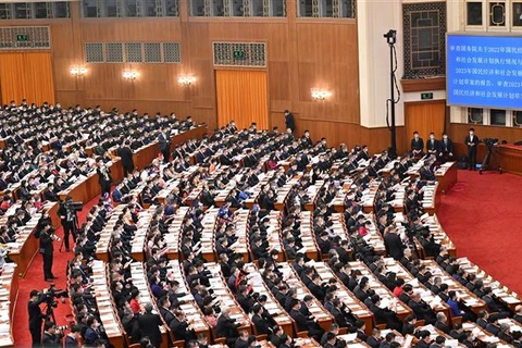Ngày 5/3/2023, tại Đại Lễ đường Nhân dân ở thủ đô Bắc Kinh đã diễn ra lễ khai mạc Kỳ họp thứ nhất Đại hội Đại biểu Nhân dân Toàn quốc (Nhân Đại - tức Quốc hội Trung Quốc) khóa XIV. (Ảnh: THX/TTXVN)