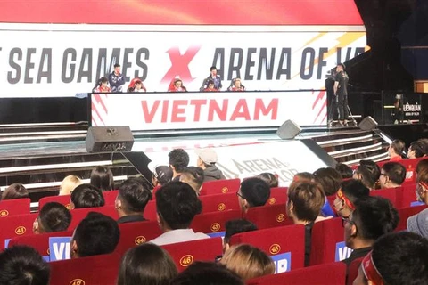Vận động viên đội tuyển Việt Nam thi đấu chung kết nội dung Liên quân mobile tại SEA Games 31, hồi tháng Năm năm ngoái. (Ảnh: Minh Đông/TTXVN)
