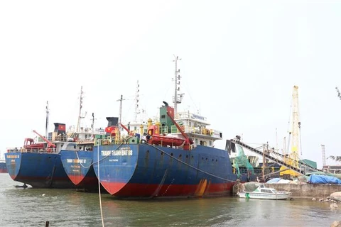 Tàu tải trọng lớn cập cảng biển Cửa Việt (Quảng Trị) để nhận hàng trên Hành lang Kinh tế Đông-Tây. (Ảnh: Nguyên Lý/TTXVN)