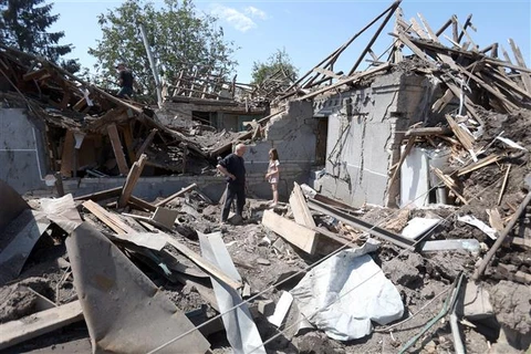 Những ngôi nhà bị phá hủy do xung đột tại Kramatorsk (Ukraine), ngày 14/6/2023. (Ảnh: AFP/TTXVN)