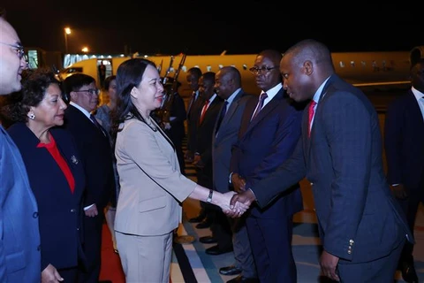 Lễ đón Phó Chủ tịch nước Võ Thị Ánh Xuân và Đoàn tại Sân bay Quốc tế Maputo (Mozambique). (Ảnh: Lâm Khánh/TTXVN)