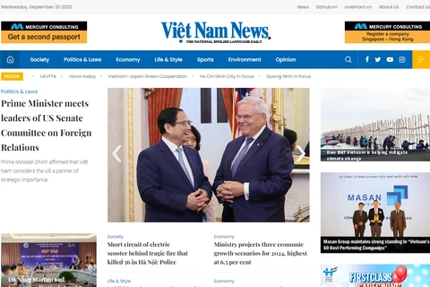 Hình ảnh trên trang chủ website Báo Việt Nam News, 3h chiều 20/9/2023. (Ảnh chụp màn hình)