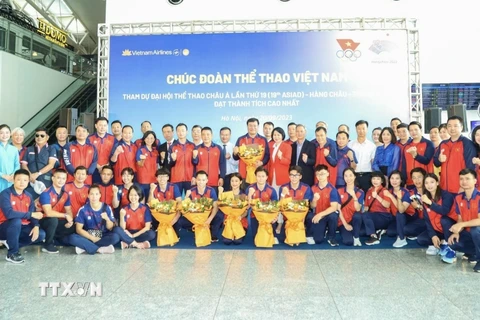 Sáng 20/9/2023, Đoàn Thể thao Việt Nam lên đường sang Trung Quốc, tranh tài tại Đại hội Thể thao lớn nhất châu lục - Asian Games (ASIAD) 19. (Ảnh: Minh Quyết/TTXVN)