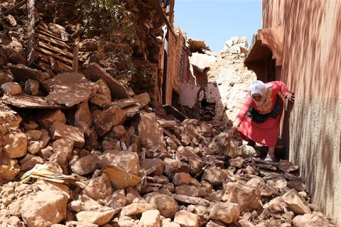 Cảnh đổ nát sau thảm họa động đất ở Moulay (Maroc), ngày 11/9/2023. (Ảnh: THX/TTXVN)