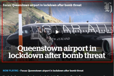 Hình ảnh từ bản tin của NZ Herald về vụ đe dọa đánh bom. (Ảnh chụp màn hình)