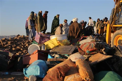 Cảnh đổ nát sau trận động đất tại huyện Zindajan, tỉnh Herat (Afghanistan) ngày 9/10/2023. (Ảnh: THX/TTXVN)