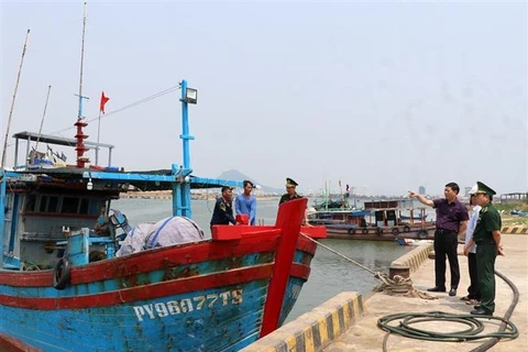 Đoàn Công tác của Bộ Nông nghiệp và Phát triển Nông thôn kiểm tra thực tế tại cảng cá Đông Tác (Phú Yên), tháng 4/2023. (Ảnh: Xuân Triệu/TTXVN)