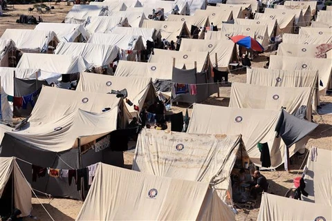 Khu lều tạm cho người tị nạn Palestine tại Khan Yunis, miền Nam Dải Gaza ngày 19/10/2023. (Ảnh: AFP/TTXVN)