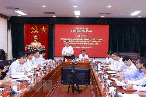 Đoàn Kiểm tra của Bộ Chính trị làm việc với Học viện Chính trị Quốc gia Hồ Chí Minh hồi tháng Chín vừa qua. (Ảnh: Văn Điệp/TTXVN)