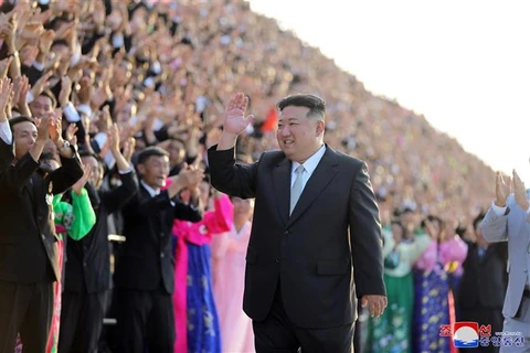 Nhà lãnh đạo Triều Tiên Kim Jong Un dự sự kiện kỷ niệm 75 năm ngày Quốc khánh, tại Bình Nhưỡng, ngày 8/9/2023. (Ảnh: Yonhap/TTXVN)
