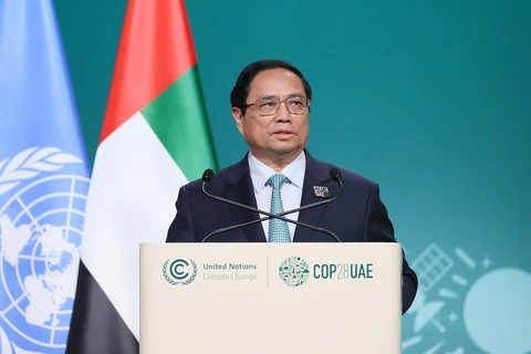 Thủ tướng Phạm Minh Chính phát biểu tại Hội nghị Thượng đỉnh Hành động Khí hậu Thế giới. (Ảnh: Dương Giang/TTXVN)