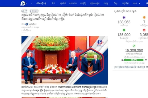 Bài viết trên trang điện tử sbm.news (ảnh chụp màn hình) với tiêu đề “Tổng Bí thư Đảng Cộng sản Việt Nam tin tưởng quan hệ song phương Campuchia-Việt Nam sẽ tiếp tục phát triển mạnh mẽ hơn nữa,” phát ngày 11/12/2023. (Ảnh: TTXVN phát)