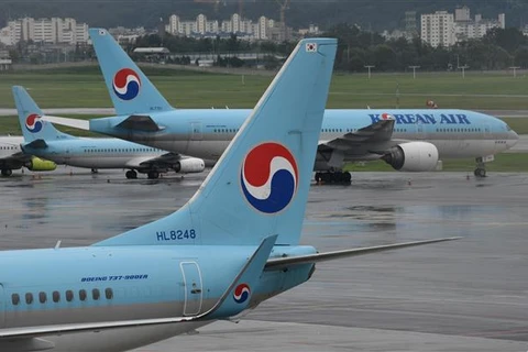 Máy bay của hãng hàng không Korean Air tại sân bay Gimpo ở Seoul (Hàn Quốc). (Anh: AFP/TTXVN)