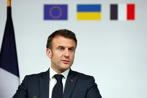 Tổng thống Pháp Emmanuel Macron trong cuộc họp báo ở Paris ngày 26/2/2024. (Ảnh: AFP/TTXVN)