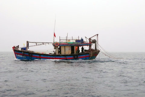 Một tàu cá có hành vi đánh bắt thuỷ hải sản trái phép bị lực lượng biên phòng Hà Tĩnh phát hiện. (Ảnh: TTXVN phát)