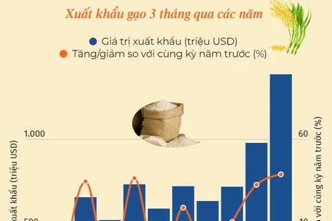 Giá trị xuất khẩu gạo của Việt Nam tăng 40% trong ba tháng đầu năm
