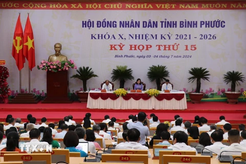 Quang cảnh kỳ họp thứ 15, Hội đồng Nhân dân tỉnh Bình Phước khóa X. (Ảnh: Nhật Bình/TTXVN)