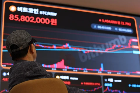 Nhà đầu tư theo dõi biểu đồ giá bitcoin tại Seoul (Hàn Quốc), ngày 29/2/2024. (Ảnh: Yonhap/TTXVN)