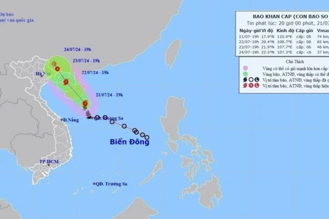 Đường đi của bão số 2. (Ảnh: TTXVN phát)