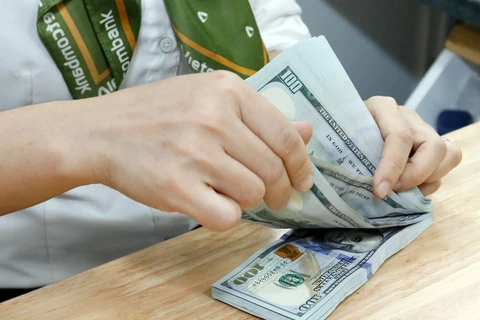 Giao dịch USD tại Vietcombank. (Ảnh: Trần Việt/TTXVN)