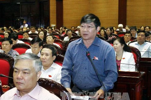 Đại biểu Quốc hội tỉnh Quảng Trị Lê Như Tiến phát biểu ý kiến. (Ảnh: Lâm Khánh/TTXVN)