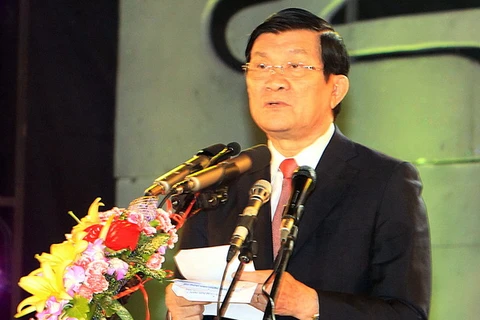 Chủ tịch nước Trương Tấn Sang phát biểu tại lễ khai mạc. (Ảnh: Nguyễn Khang/TTXVN)