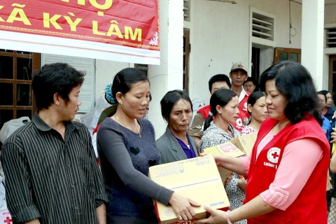 Đoàn công tác Hội Chữ thập Đỏ Thành phố Hồ Chí Minh cứu trợ đồng bào vùng lụt ,iền Trung. (Nguồn: TTXVN)