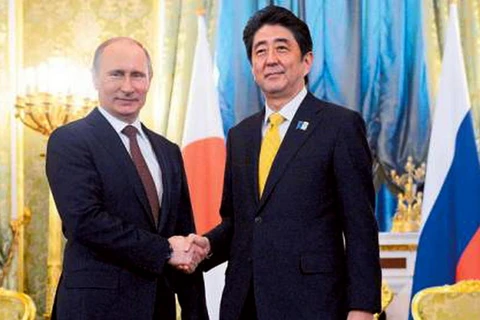 Tổng thống Nga Vladimir Putin gặp Thủ tướng Nhật Bản Shinzo Abe ở Moskva, tháng 4/2013. (Nguồn: AFP)