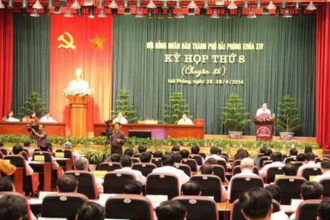 Toàn cảnh kỳ họp thứ tám, Hội đồng Nhân dân thành phố Hải Phòng khóa XIV. (Nguồn: haiphong.gov.vn)