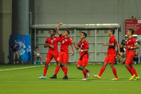Các cầu thủ U23 Singapore ăn mừng với chiến thắng 3-1 trước U23 Campuchia. (Nguồn: SINGSOC)