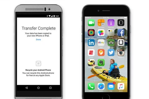 Giao diện ứng dụng Move to iOS trên điện thoại Android (trái) cho phép chuyển dữ liệu sang iPhone (phải). (Nguồn: Apple)