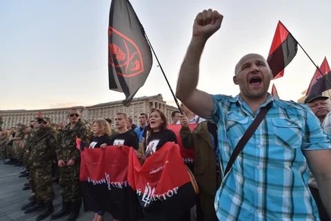 Phong trào cực đoan Cánh Hữu (Pravyi Sector) ở Ukraine tiến hành đại hội ở thủ đô Kiev. (Nguồn: AFP) 