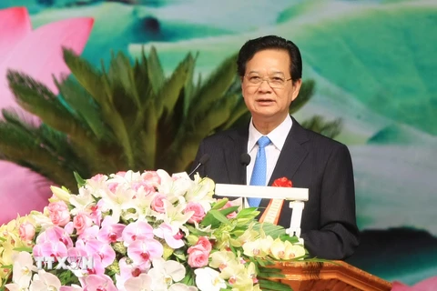 Thủ tướng Nguyễn Tấn Dũng phát biểu tại đại hội. (Ảnh: Doãn Tấn/TTXVN)