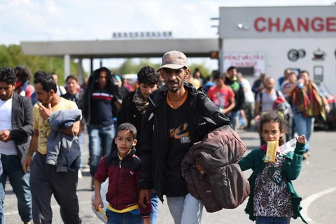Người tị nạn ở biên giới Hungary-Áo ngày 10/9. (Nguồn: AFP)