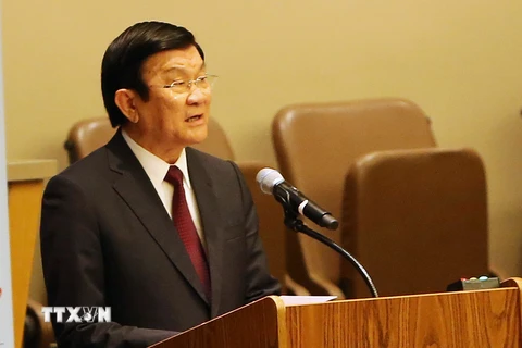 Chủ tịch nước Trương Tấn Sang dự và phát biểu tại Hội nghị Lãnh đạo Toàn cầu về bình đẳng giới. (Ảnh: Nguyễn Khang/TTXVN)