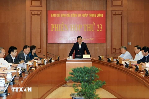 Chủ tịch nước Trương Tấn Sang, Trưởng Ban Chỉ đạo Cải cách Tư pháp Trung ương chủ trì Phiên họp thứ 23 của Ban Chỉ đạo. (Ảnh: Doãn Tấn/TTXVN) 