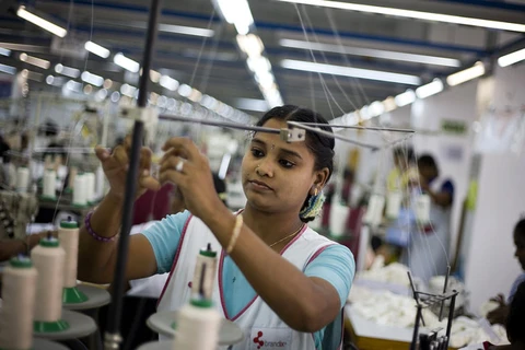 Một nữ công nhân Ấn Độ làm việc trong một nhà máy may, (Nguồn: Bloomberg)