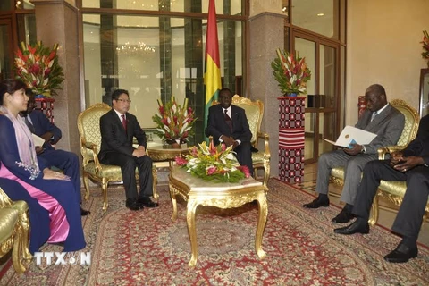 Đại sứ Việt Nam tại Burkina Faso Phạm Trường Giang tiếp kiến tiếp kiến Tổng thống Burkina Faso, Michael Kafando. (Nguồn: TTXVN)