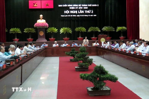 Toàn cảnh Hội nghị lần thứ hai Ban Chấp hành Đảng bộ Thành phố Hồ Chí Minh khóa X. (Ảnh: Hoàng Hải/TTXVN)