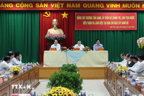 Chủ tịch nước Trương Tấn Sang phát biểu tại buổi làm việc. (Ảnh: Nguyễn Khang/TTXVN) 